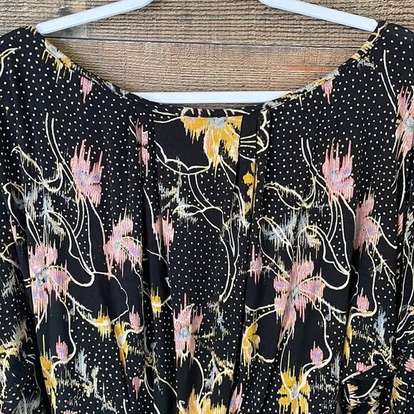 Free People Last Time Print Top In Black Combo Dramatic Bell Sleeve Size Small - Picture 8 of 12